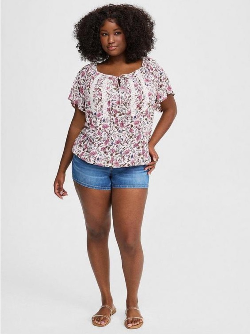 Torrid Cottagecore Crinkle Gauze Flutter Sleeve Feminine Floral Top Size Large L - Picture 14 of 14